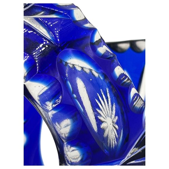 Vintage Cristal 24% Pbo Handmade Cobalt Blue Glass Basket Heavy Lead Crystal - Picture 14 of 14